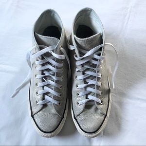 Converse High Top Sneakers All Star Ivory Leather Crackle Iridescent Sz 9